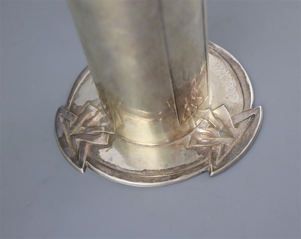 An Edwardian Art Nouveau Liberty Cymric silver cylindrical vase, Birmingham 1904,